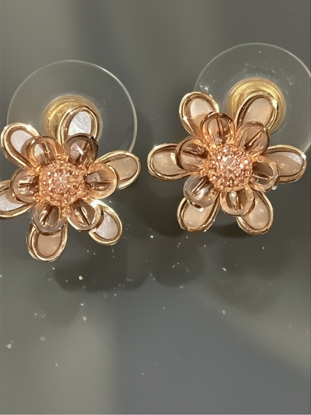 Rose Gold Flower Stud Earrings - Women Jewelry
